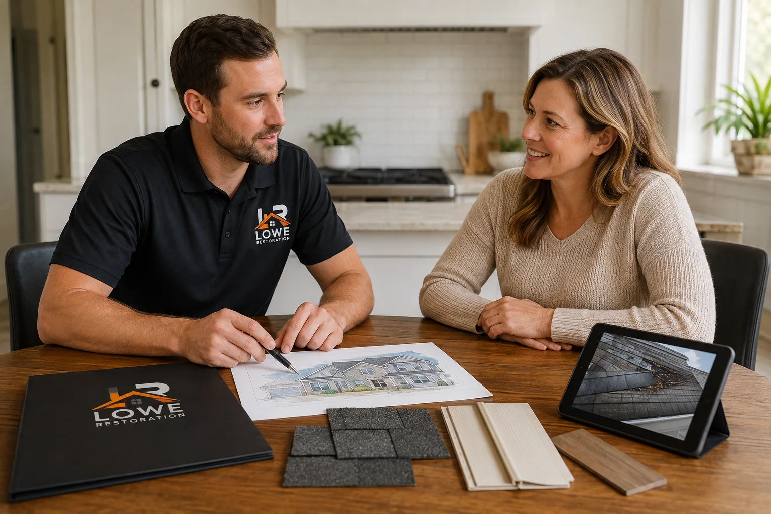 Lowe Restoration planning a project with a homeowner